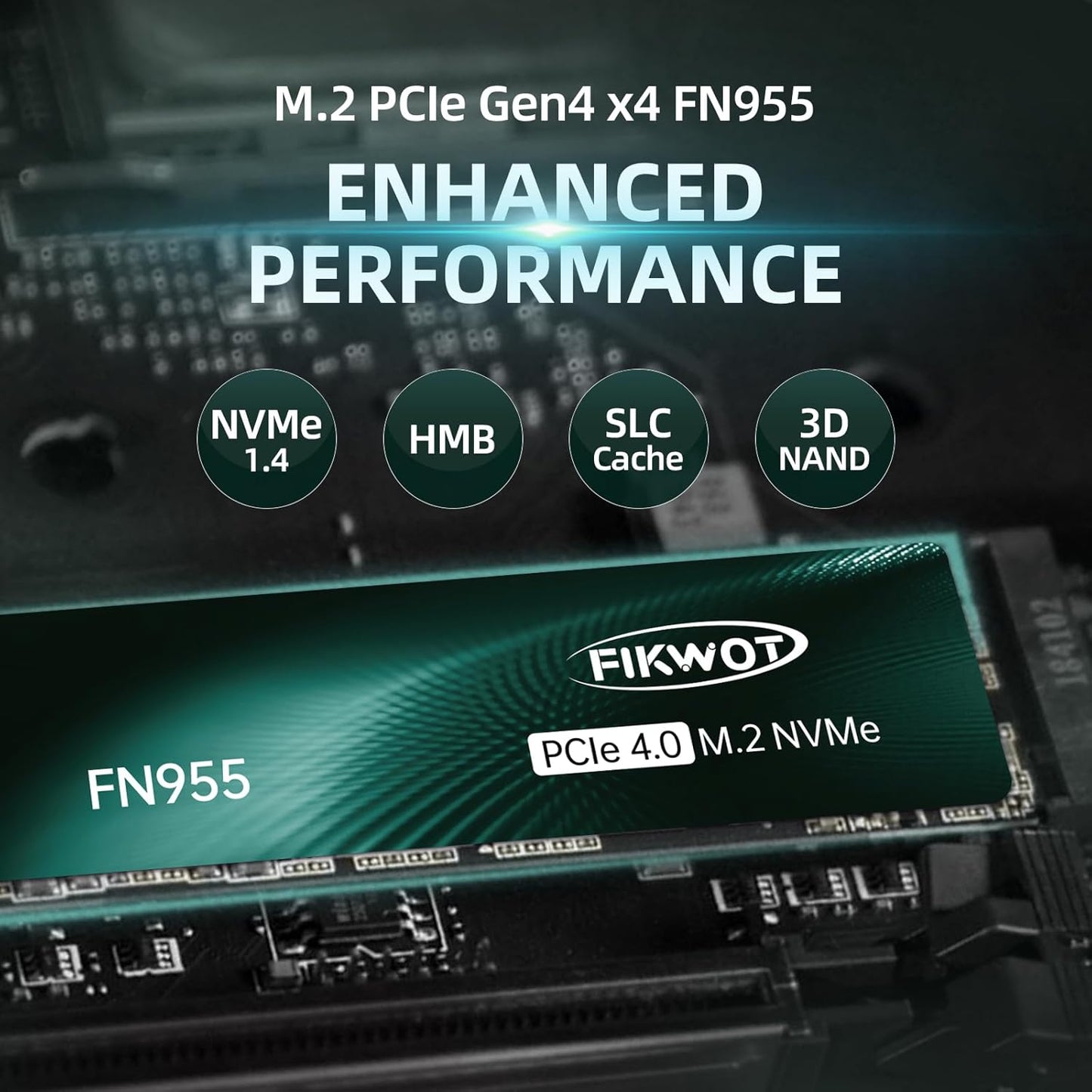 FN955 2TB NVMe SSD M.2 2280 PCIe Gen4x4, Up to 7300MB/s, 3D NAND TLC Flash Internal Solid State Drive, Configure SLC Cache, Storage and Memory Expansion for PS5 Laptop Desktop