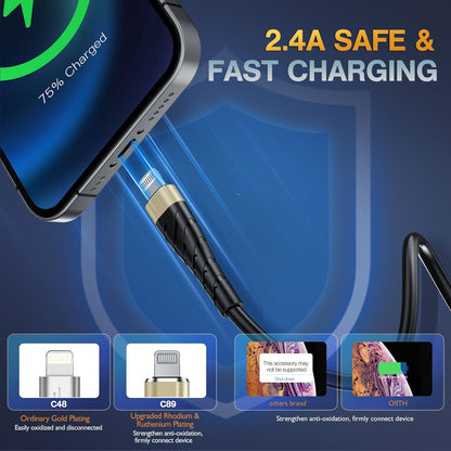 OIITH MFi Certified for iPhone Charger Cable 3 Pack 6 Ft, Long for Lightning Charging Cord, Fast 2.4A for iPhone USB Cord Compatible with iPhone12/11/XS/Max/XR/X/8/8P/7P/6/iPad - Gold