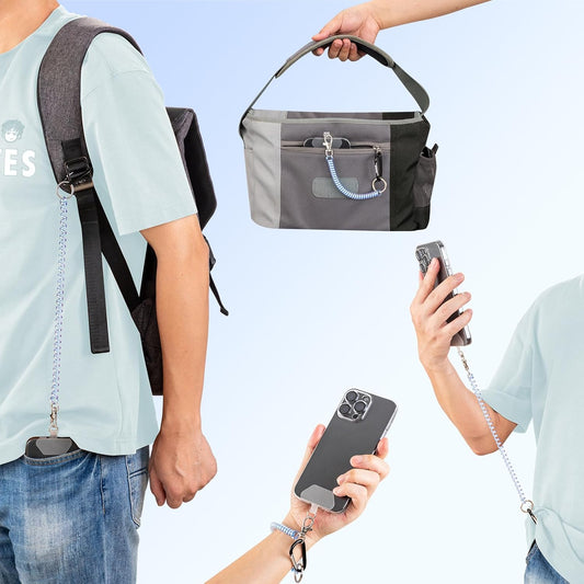 SHANSHUI Phone Tether, 2 Pcs Anti Theft Spring Phone Strap, 4 x Tether Pacthes & Carabiner Clips Universal Cellphone Lanyard for Keys Outdoor Skiing Hiking Fishing Fitting for All Smartphones