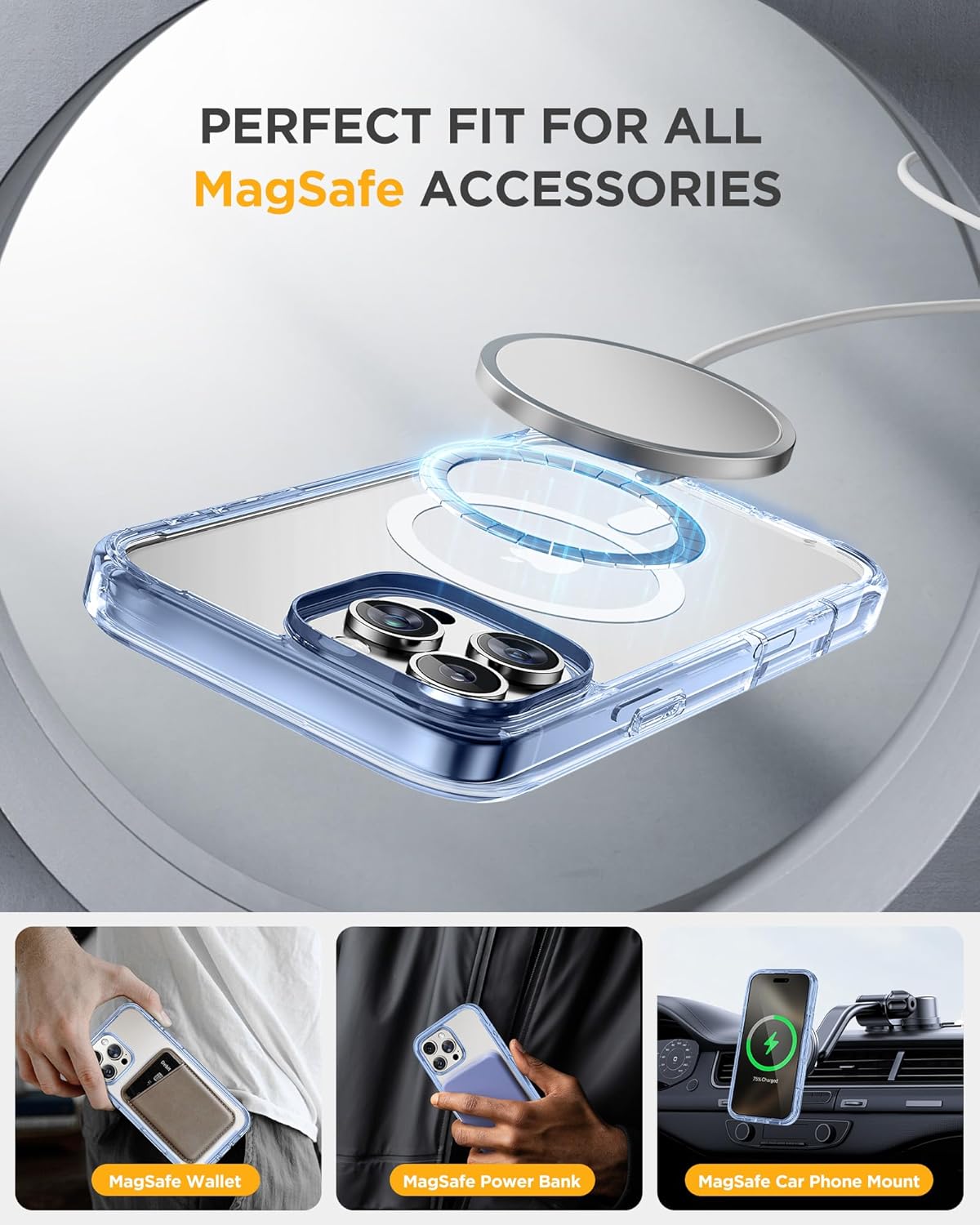 Miracase Magnetic for iPhone 16 Pro Case Full-Body Phone with Built-in Glass Screen Protector, [Compatible with MagSafe] Military Drop Proof 16 Pro Cover Bumper 6.3 inch, Clear Blue