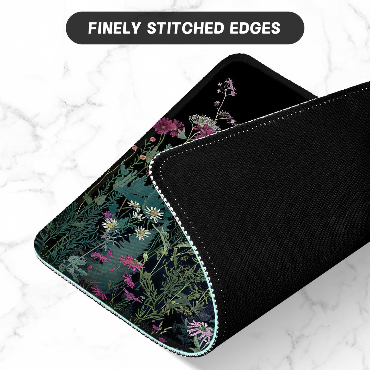ITNRSIIET Mouse Pad with Stitched Edge Premium Textured Smooth Precise Operation Waterproof Washable Non-Slip Rubber Base Desktop Protection Mat, 10.2×8.3×0.12 inches, Pretty Flowers