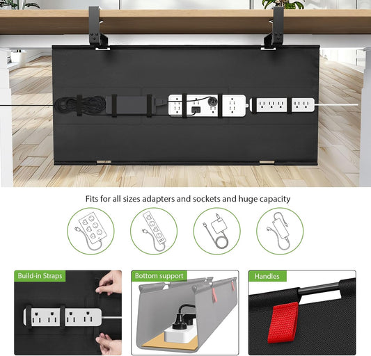 KEEGH Large 36" Under Desk Cable Management Tray - Under Desk Cord Organizer - Clamp/Screw Mount - Support Upto 70lbs - Fabric Wire Management - Gaming/PC Cable Raceways - Cord Hiders for Office/Home