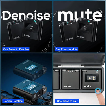 GODOX 【2025 Latest Model】 Virso S M2 Wireless Lavalier Microphone System, Mic Kit for Sony Camera with Sony Hot Shoe,2.4GHz Dual Channel Screen Rotation Noise Cancelling for Interview,Beginners