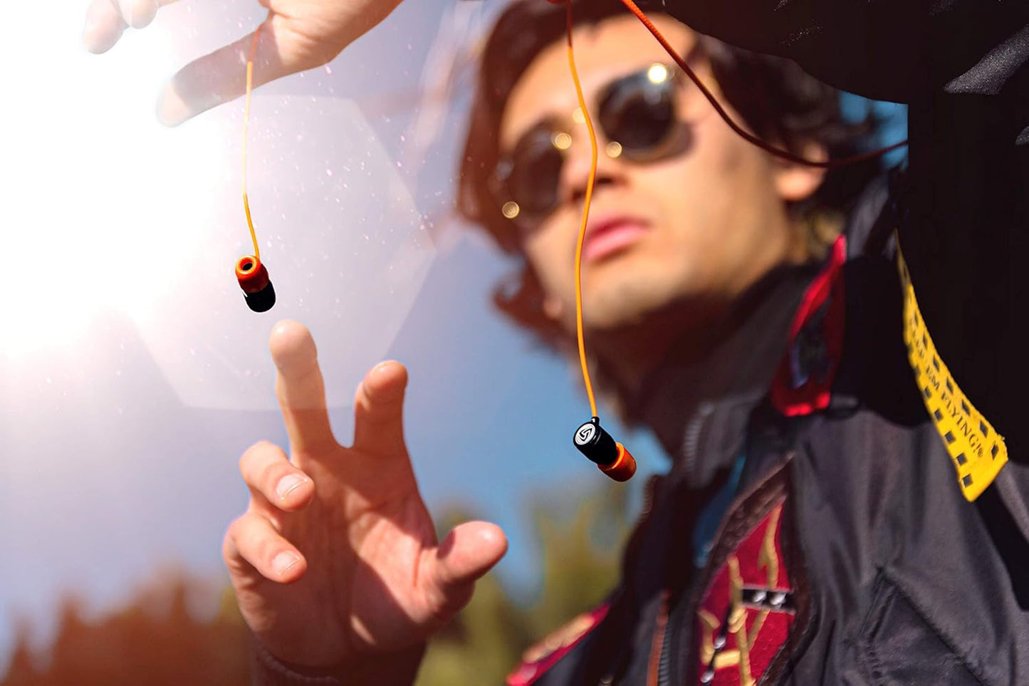 LUDOS Ultra Wired Earbuds in-Ear Headphones, 5 Years Warranty, Earphones with Microphone, Noise Isolating Ear Buds, Memory Foam for iPhone, Samsung, School Students, Kids, Women, Small Ears - Orange