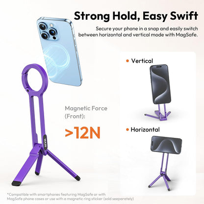 ULANZI MA30 Magnetic Phone Tripod Stand for iPhone - Aluminium Maglock Smartphone Mini Tripod Pocket Cell Phone Stand Strong Magnet Quick Mount Compatible with iPhone 16 15 14 13 12 Series, Purple