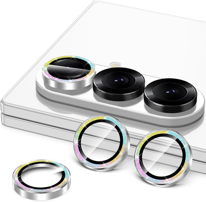 for Samsung Galaxy Z Fold 7 Camera Lens Protector, Individual Metal Ring Tempered Glass Lens Cover, [Strong Adsorption] Scratch Resistant Ultra-Thin HD Clear Lens Cover, 1 Set-Colorful Sparkly