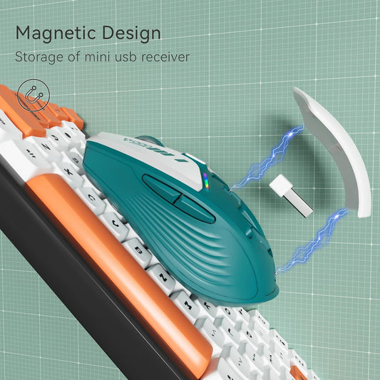 Uciefy V19 Wireless Mouse, 2.4GHz Rechargeable Mouse LED with Battery Indicator, Magnetic Computer Mice with USB Receiver & Type-C Adapter for Laptop/PC/Mac/Chromebook - Green