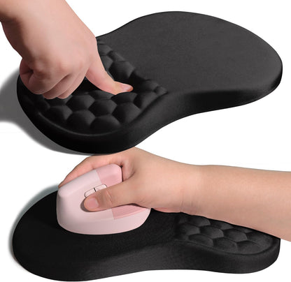 Ergonomic Joint Wrist Support Mouse Pad with Memory Foam Cushion Massage Bump, Carpal Tunnel Pain Relief Mousepad Slope Design for Wrist Rest, 11.8x7.9 in, Black