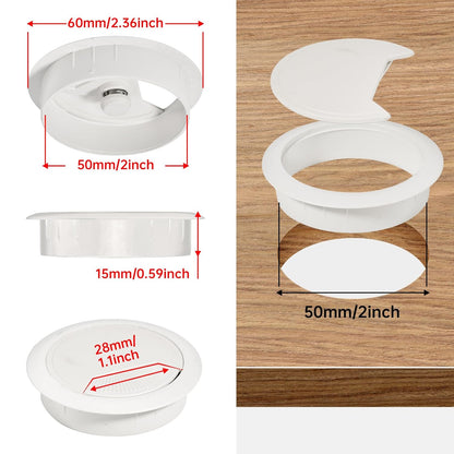 Desk Grommet 2 inch(50mm) 12 Pcs, Desk Hole Grommet, Cable Grommet, Desk Hole Cover, Desk Cord Hole Cover, Desk Cable Hole Cover with Hole Saw, Desk Wire Hole Insert, Furniture Hole Cover(White)