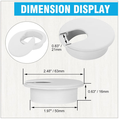 2" White Desk Grommet, JTemgle Plastic Cable Hole Cover Computer Table Cord Wire Organizer Caps Desktop Cord Management for Home Office TV Stands Tabletops, 5 Pieces