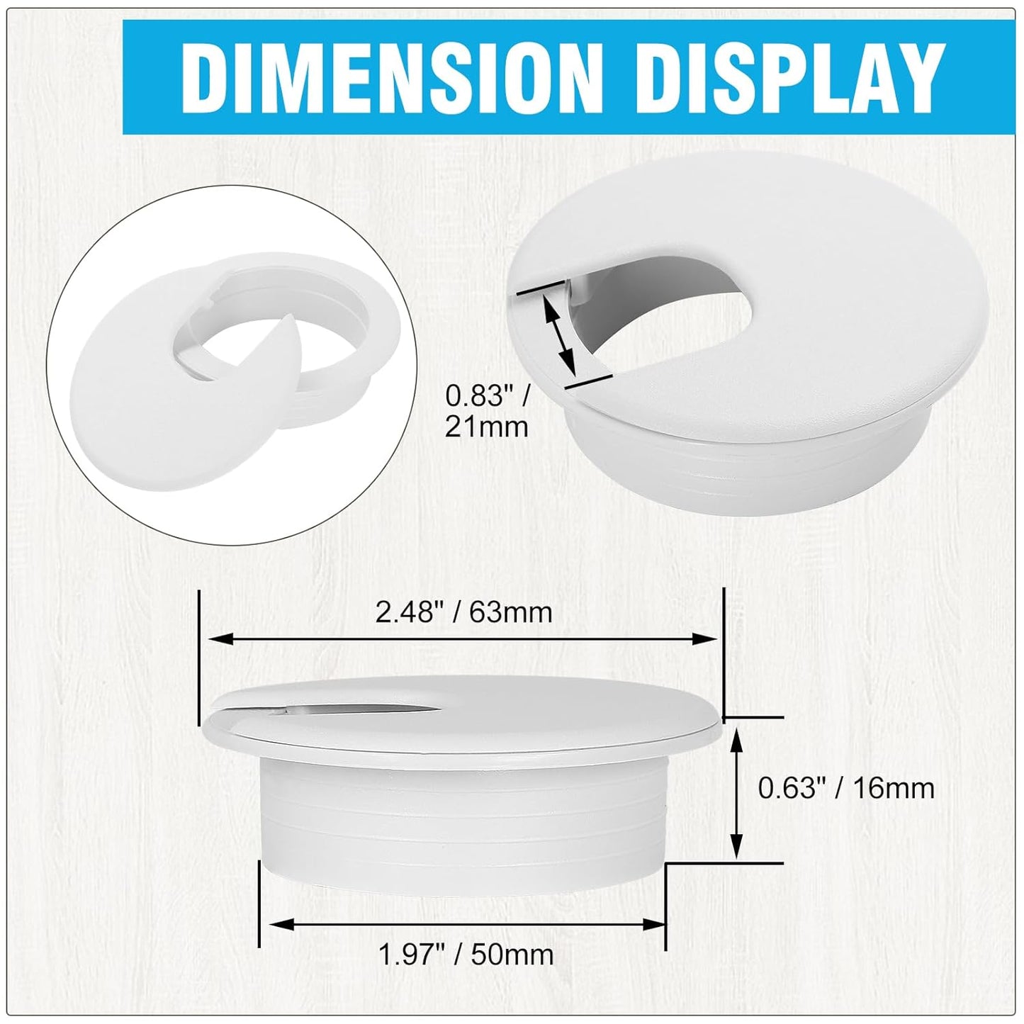 2" White Desk Grommet, JTemgle Plastic Cable Hole Cover Computer Table Cord Wire Organizer Caps Desktop Cord Management for Home Office TV Stands Tabletops, 10 Pieces