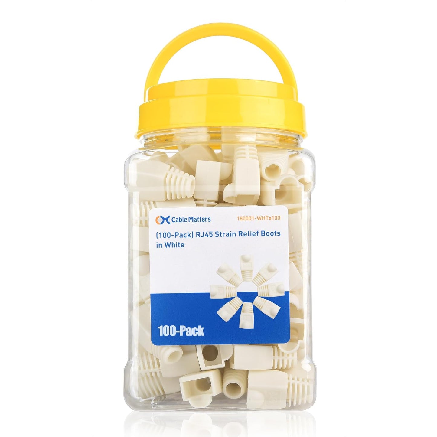 Cable Matters 100-Pack Cat6 / Cat5e RJ45 Strain Relief Boots, RJ45 Boot, Cat 6 Boot, Cat6 Ethernet Boots, White, Suitable for 6.5mm (0.25in) Ethernet Cables