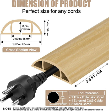 Floor Cord Cover Self Adhesive Cord Hider,3.3FT Cable Management, Extension Strip Protector for Wires, Prevent Cable Trips for Offices, Gyms, Exhibitions Cavity:0.51"(W) x0.3(H) WoodLightyellow