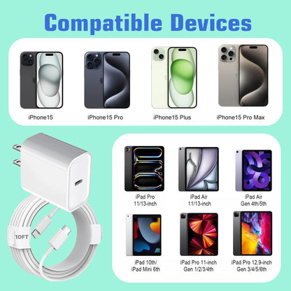iPhone 16 Charger Fast Charging, 3Pack 20W USB C Fast Charger Plug 10ft USB C to USBC Cable Cord Compatible iPhone 16/16 Pro Max/15 Pro/15 Plus,iPad Air M2 11/13 inch,iPad Pro M4 11/13inch,iPadAir 4/5