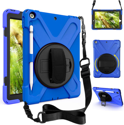 ZenRich Shockproof Case for iPad 9th/8th/7th Generation 10.2 inch 2021/2020/2019, Heavy Duty Rugged Case with Pencil Holder/360° Rotating Kickstand/Handle/Carrying Strap, Blue