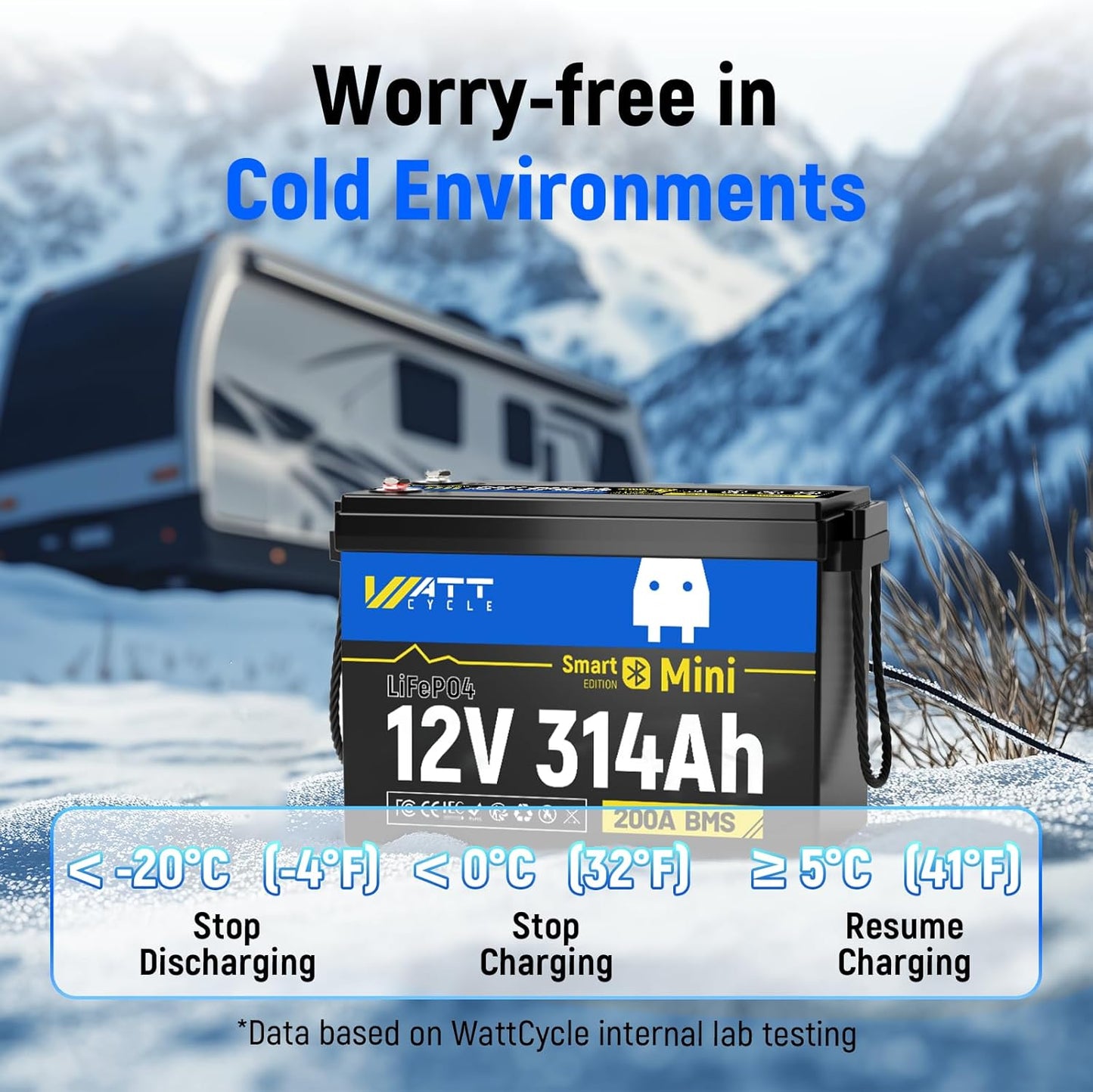 Mini LiFePO4 Lithium Battery 12V 314Ah 2 Pack Built-in 200A BMS & Bluetooth, 4.01kWh Energy, Perfect for Off-Grid, RV, Solar System, Camper, Travel Trailer
