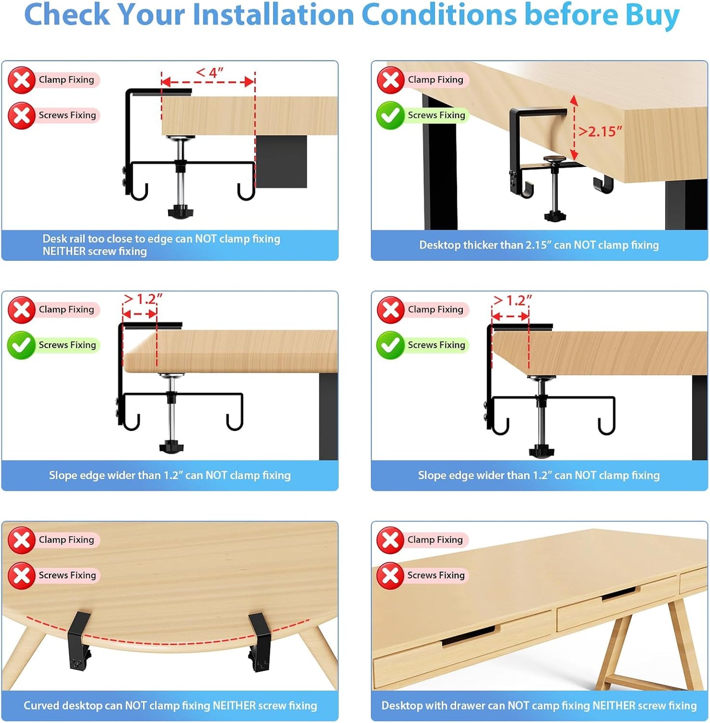 KEEGH Extra Large 48" Under Desk Cable Management Tray - Under Desk Cord Management - Clamp/Screw Mount - Support Upto 70lbs - Fabric Wire Management - Cable Raceways Tray Cord Hiders for Office/Home
