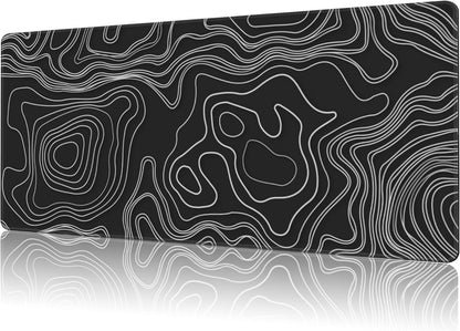 Mouse Pad Large Topographic Map Lines Non-Slip Game Desk Mat with Stitched Edge Laptop Keyboard Desk Pad for Work Home Gaming (35.4 x 15.7 Inches)