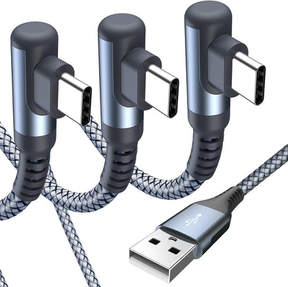 sweguard USB C Cable Right Angle [3Pack, 10FT+6.6FT+6.6FT], USB Type C iPhone 16 Charger Cable Nylon Braided Cord for iPhone 15 16 Pro Max Plus, Samsung Galaxy S25 S24 S23 S22 S21 S10 Note 20 10, Moto