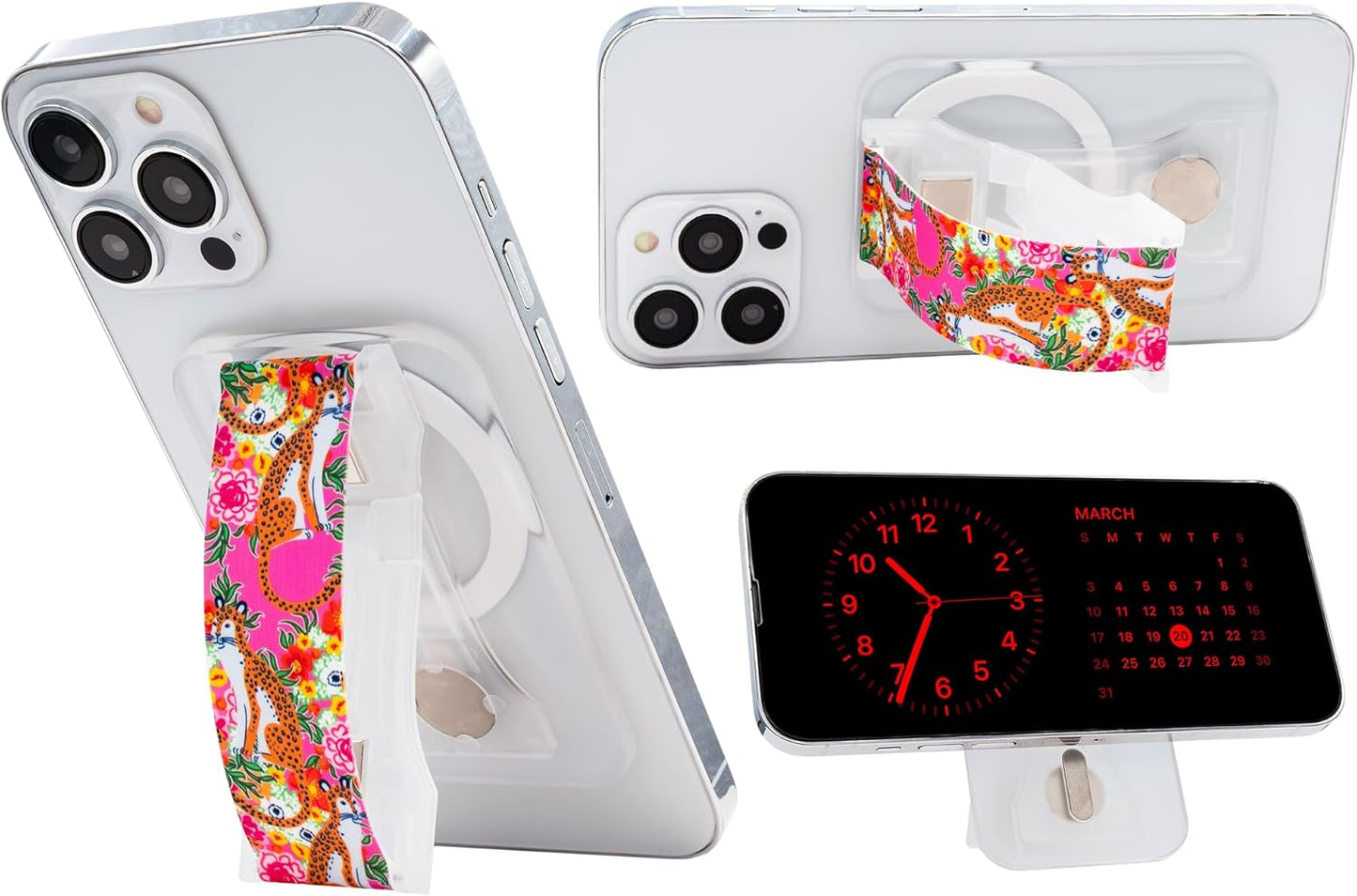 LoveHandle PRO MagSafe Compatible Magnetic Phone Grip w/Kickstand - Mount, Strap and Stand for Smartphone and Tablet - MagSafe Ring Included - Fits All Devices - Grand Millennial