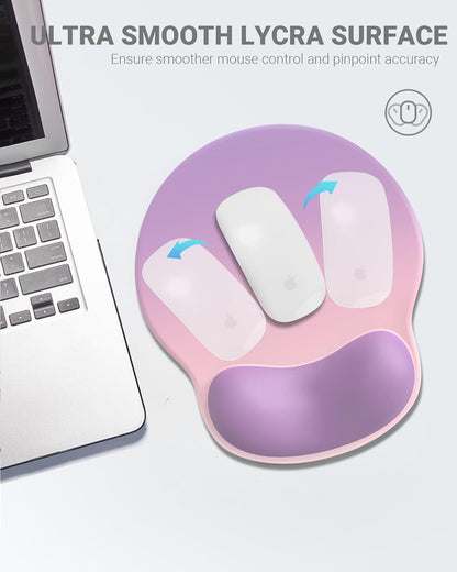 Ergonomic Mouse Pad Wrist Support, Comfortable Mouse Pad Wrist Rest, Relieve Wrist Pain Gel Mouse pad, Non-Slip Rubber Base Mousepad for Laptop, Computer (Gradient Pink Purple)