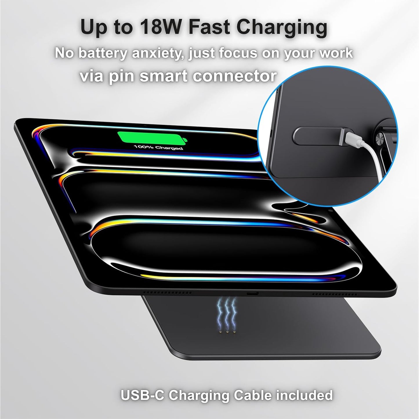 Magnetic iPad Pro M4 11-inch Stand with Wireless Charging 18W, 360° Rotating Aluminum Tablet Holder for iPad Pro M4 11-inch, Adjustable Desk Mount Series (M4-11inch)