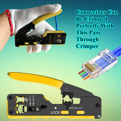 100-PACK Cat5 Cat5e Cat6 RJ45 Pass Through Connectors Ends, 1.1mm Unshielded Connectors for Solid Wire and Standard Cable