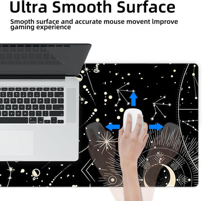 Galdas Gaming Mouse Pad XXL XL Large Long Extended Big Mousepad Non-Slip Rubber Keyboard Desk Pad with Stitched Edges for Laptop Home Office (31.5x11.8x0.08 Inch) … (Black Moon)