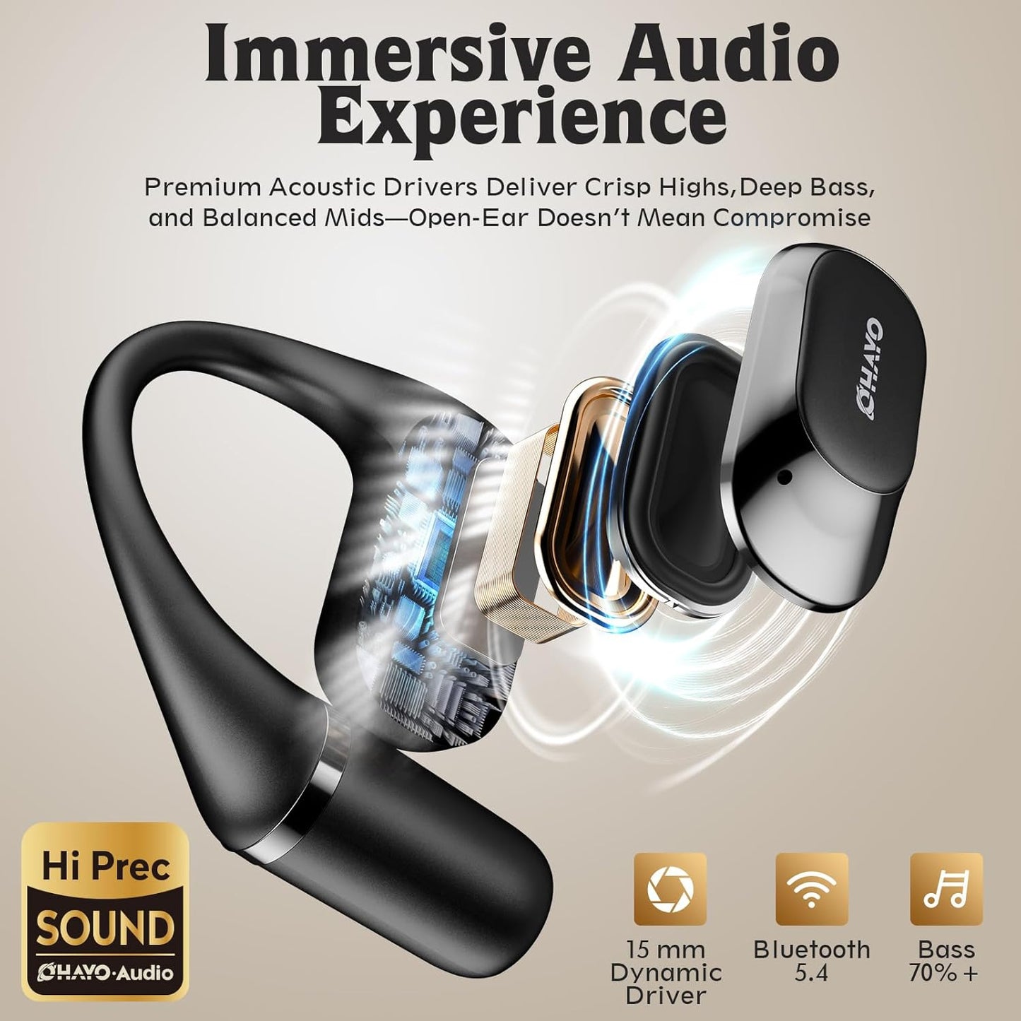 Open Ear Headphones,Over Ear Earbuds with Ergonomic Earhook,Bluetooth Headphones 5.4 with Smart Digital Display,40H Playtime,IPX6 Waterproof,Touch Control Operate Fit Cycling,Running,Workout(Black)