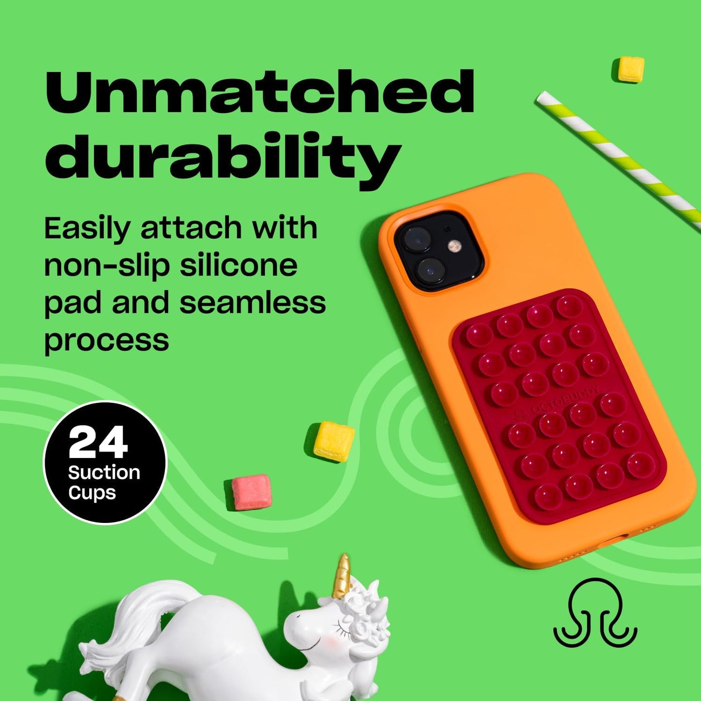 Classic - Silicone Suction Phone Case Adhesive Mount - Hands-Free, Strong Grip Holder for Selfies & Videos - iPhone & Android Compatible - 2.25″ x 3.25″, RED