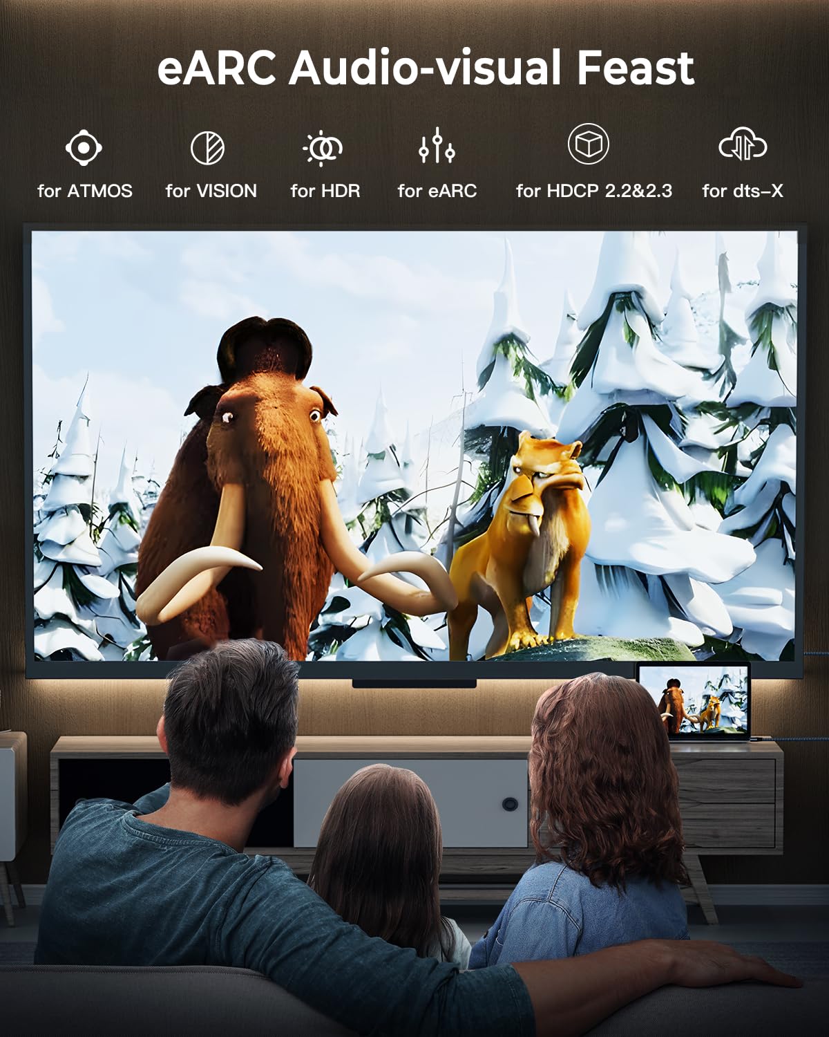 8K HDMI Cable 12 ft 2Pack, 48Gbps High Speed HDMI 2.1 Cable, Braided HDMI Cable 2.1 8K 60Hz 4K 120Hz Support for HDR eARC HDCP 2.2/2.3, HDMI Cord Compatible with HDTV, Laptop, Monitor, PC