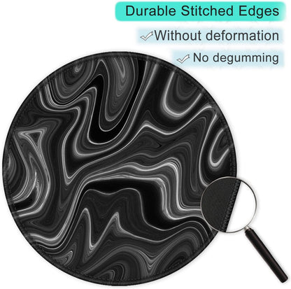 ITNRSIIET Round Mouse Pad with Stitched Edge Premium-Textured Waterproof Non-Slip Rubber Base Desktop Protection Mat Diameter 8.7 inches, Abstract Black and White