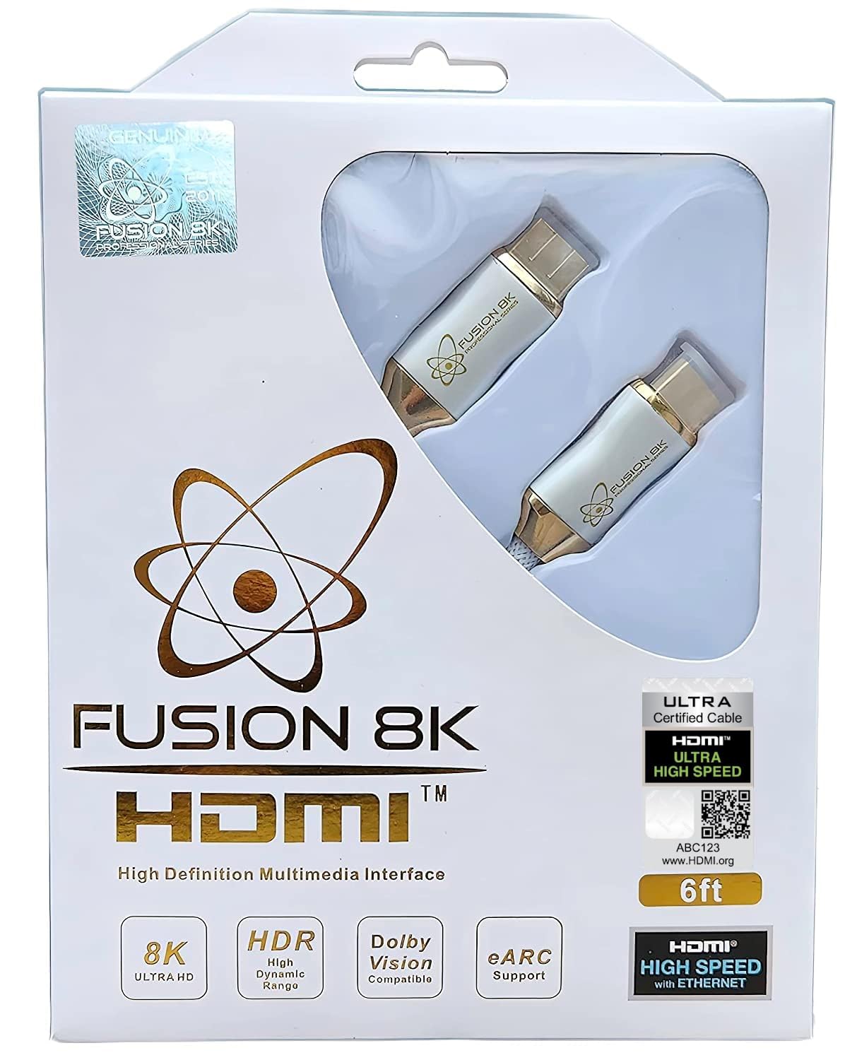 White HDR HDMI 2.1 Certified Cable Supports 10K 8K @60Hz and 4K @120Hz Compatible with Dolby Vision and All TVs, BluRay, Xbox Series X, PS5 (6 Feet)