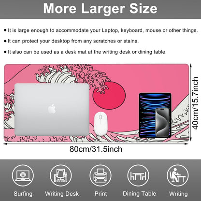 Mouse Pad, Large Great Wave in Vaporwave Pop Art Desk Mat, Extended Non-Slip Gaming Keyboard Mousepad Desk Pad, Thick Stitched Edges Waterproof Mouse Mat 31.5"x15.7" (Ocean's Crest Leap)