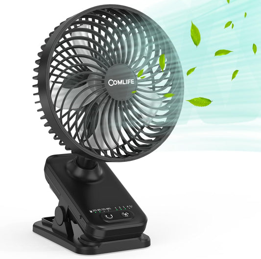 7-Inch Clip On Fan,10000mAh Rechargeable Battery Operated Desk Fan,Auto Oscillation Stroller Fan,Max 40Hrs Cooling,4 Speeds Table Fan with Sturdy Clamp for Golf Cart Office Treadmill Travel Outdoor