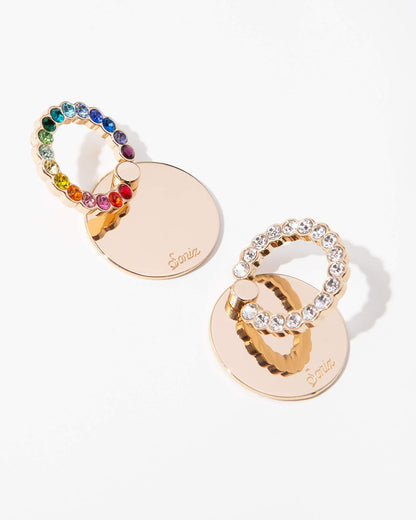 Sonix Embellished Crystal Rhinestone Phone Ring and Stand (Gold, Rainbow)
