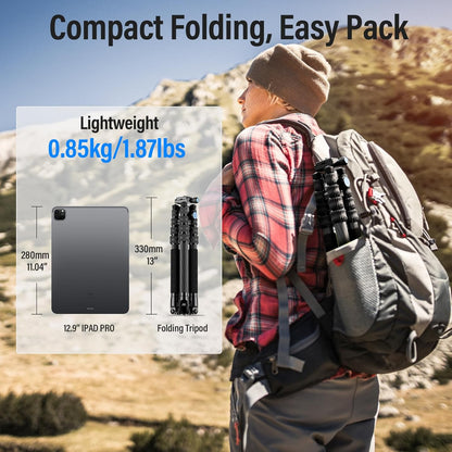 Sirui Compact Traveler 5C Tripod 54.3 inches Lightweight Carbon Fiber Travel Tripod for Camera with 360° Panorama Ball Head for Arca Swiss Quick Release Plate, Max Load 8.8lbs