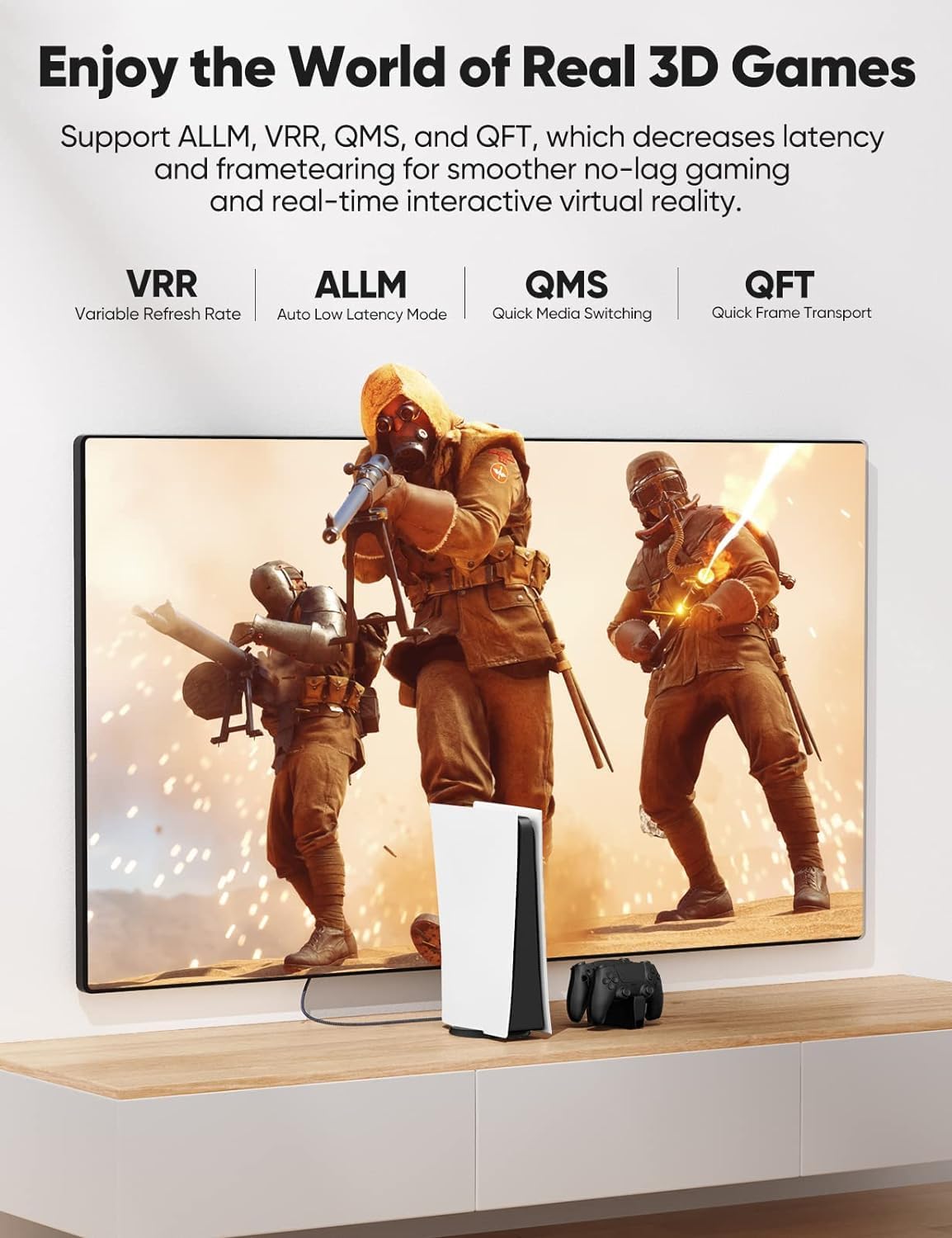 Highwings Long 8K Fiber Optic HDMI Cable 50 FT, 2.1 Unidirectional 48Gbps High-Speed Slim HDMI Braided Cord 8K60Hz 4K120Hz HDR/eARC HDCP 2.2/3D Compatible for PS5 and DVD Player