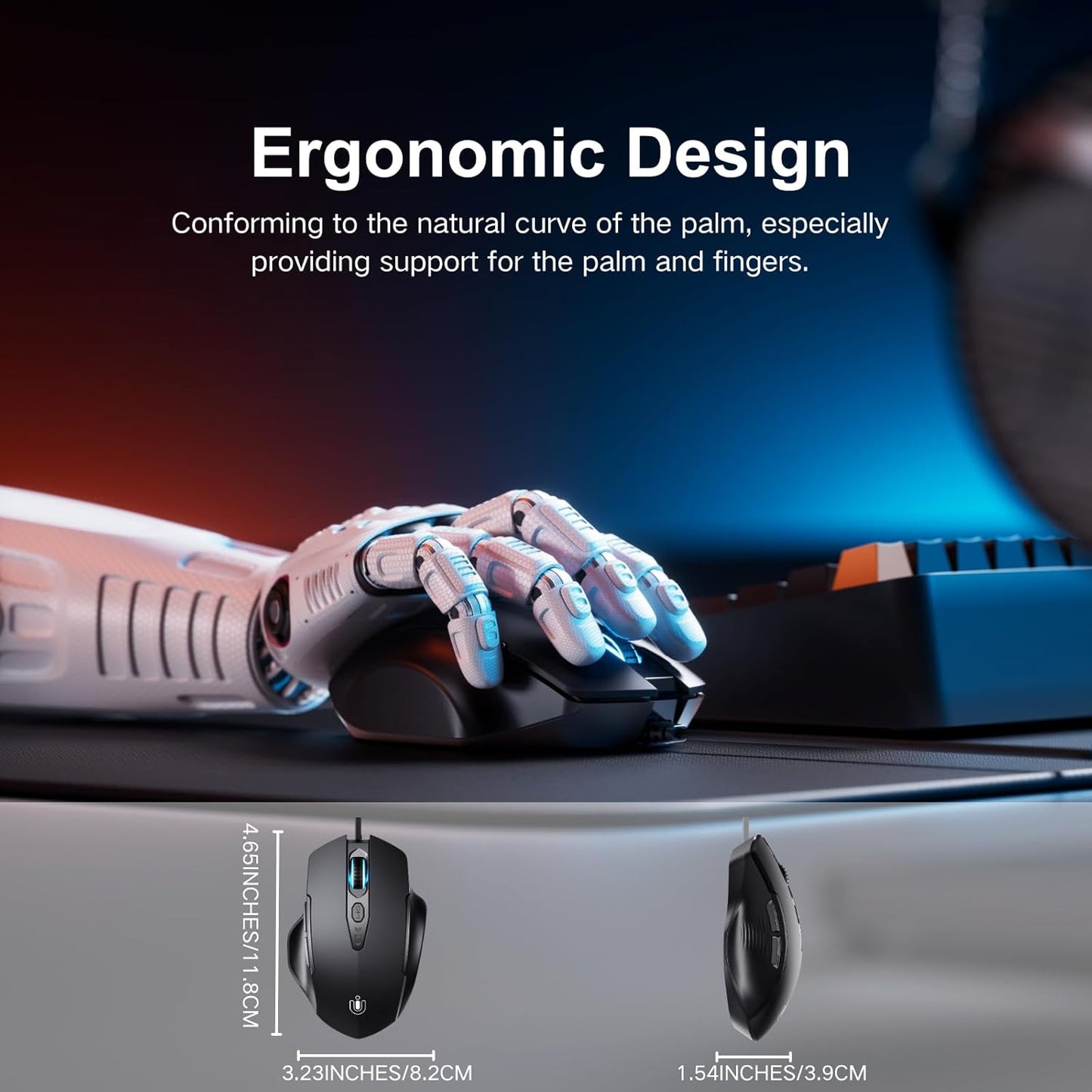 Wired Mouse, USB Mouse Wired with 6 Buttons Ergonomic Design,1.5M USB Cable Computer mice 7200DPI Optical Mice for PC Laptop, Matte Black