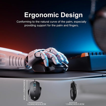 Wired Mouse, USB Mouse Wired with 6 Buttons Ergonomic Design,1.5M USB Cable Computer mice 7200DPI Optical Mice for PC Laptop, Matte Black