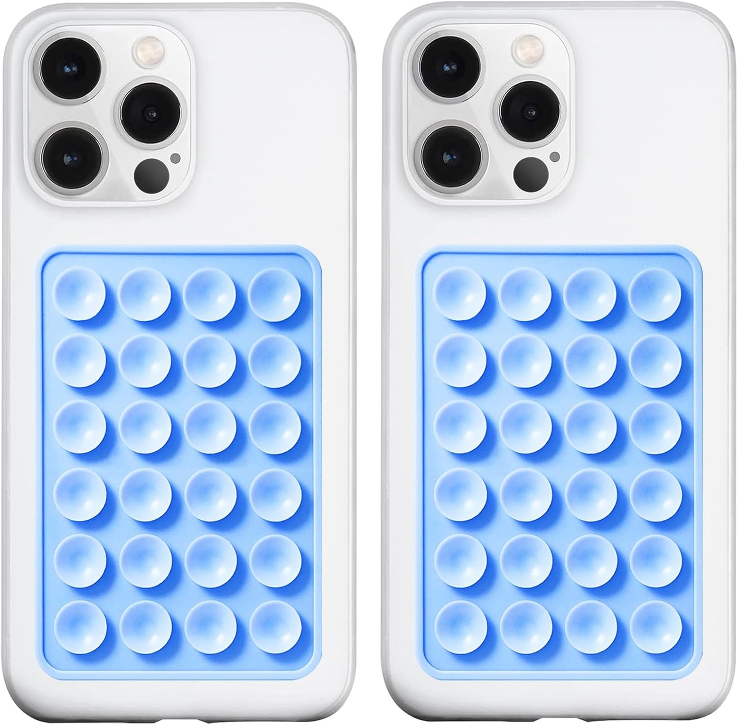 2 Pack Silicone Suction Phone Case Mount, Silicon Adhesive Phone Grip for Smartphones, Hands-Free Mirror Shower Phone Holder for Selfies, Tiktok Videos (Sky Blue)