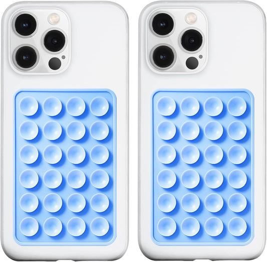2 Pack Silicone Suction Phone Case Mount, Silicon Adhesive Phone Grip for Smartphones, Hands-Free Mirror Shower Phone Holder for Selfies, Tiktok Videos (Sky Blue)