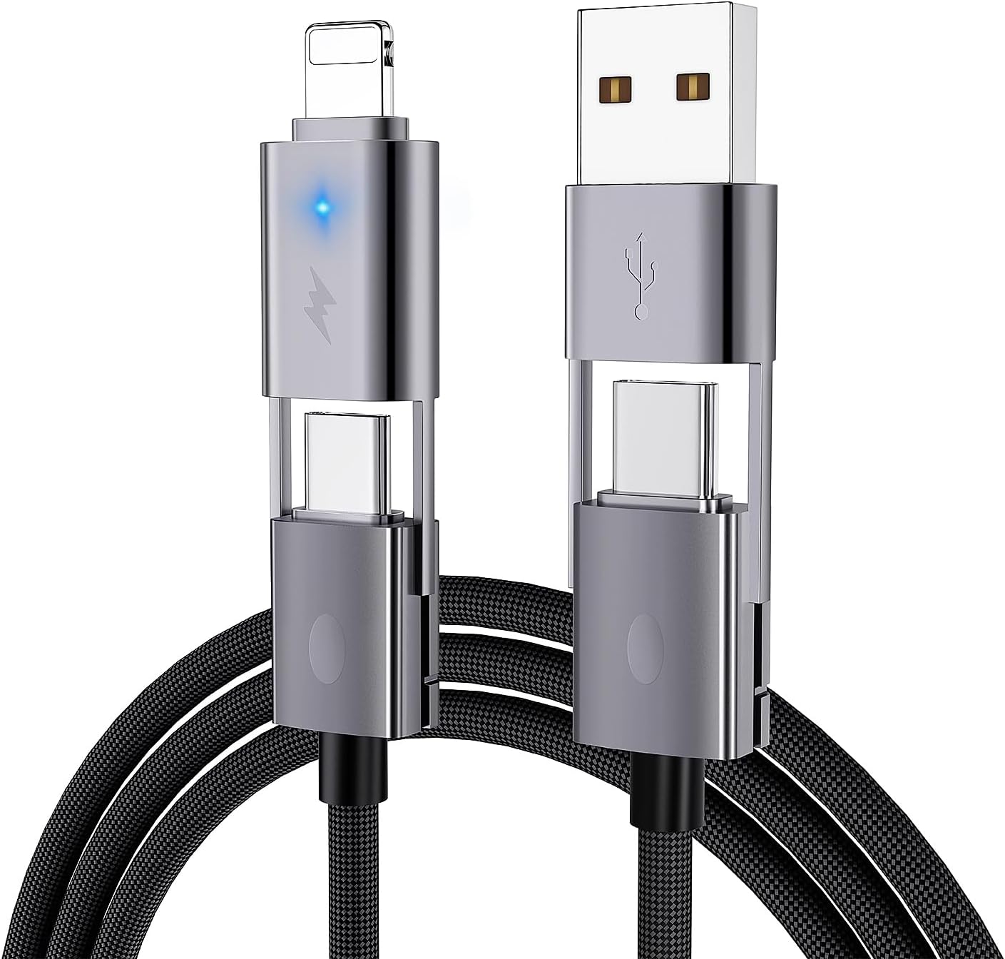4 in 1 USB C Cable, 2Pack 6FT Round Braided Multi Fast Charging Cable, PD 65W 27W, 480Mbps Data Transfer, Compatible with iPhone/iPad/Samsung/MacBook