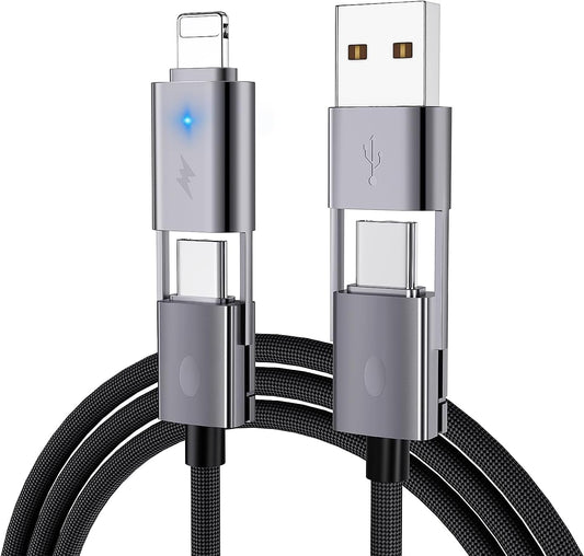 4 in 1 USB C Cable, 2Pack 6FT Round Braided Multi Fast Charging Cable, PD 65W 27W, 480Mbps Data Transfer, Compatible with iPhone/iPad/Samsung/MacBook