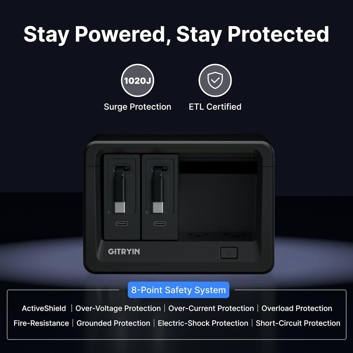 Gitryin 10-in-1 Desktop Charging Station with 2 Retractable Type-C Wall Chargers, 40W USB-C Power Strip with Flat Plug, Extension Cord with 1020J Surge Protection for Home Office