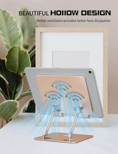 Tablet Stand, Adjustable Tablet Holder for Desk, Premium Aluminum Portable Holder for iPads, Kindle, Switch, and Smartphones, Fits 4-12" Devices Gold, Pro Size