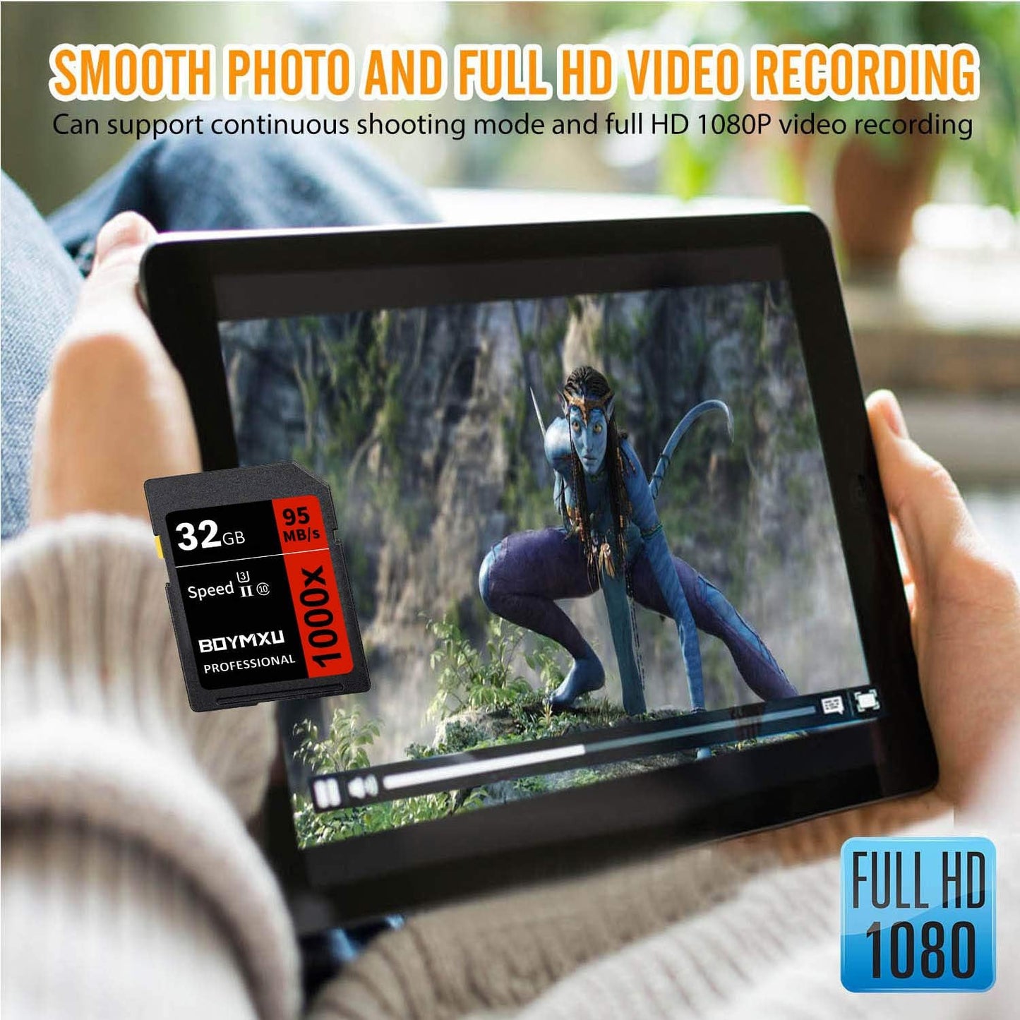 Professional 32GB Class 10 U3 Memory Card - Up to 95MB/s for Cameras & Camcorders - Red/Black