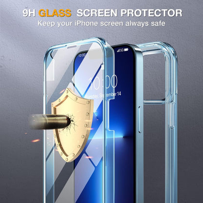 Miracase Glass Case for iPhone 13 Pro Max 6.7 inch, Upgrade Full-Body Clear Bumper Case with Built-in 9H Tempered Glass Screen Protector for iPhone 13 Pro Max, Clear Blue