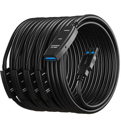 100 Feet Active USB Extension Cable 3.0 Male to Female with 3 Extension chipsets Signal Booster - Repeater Cord 30 Meters / 100 Feet (AC Power Supply Included)