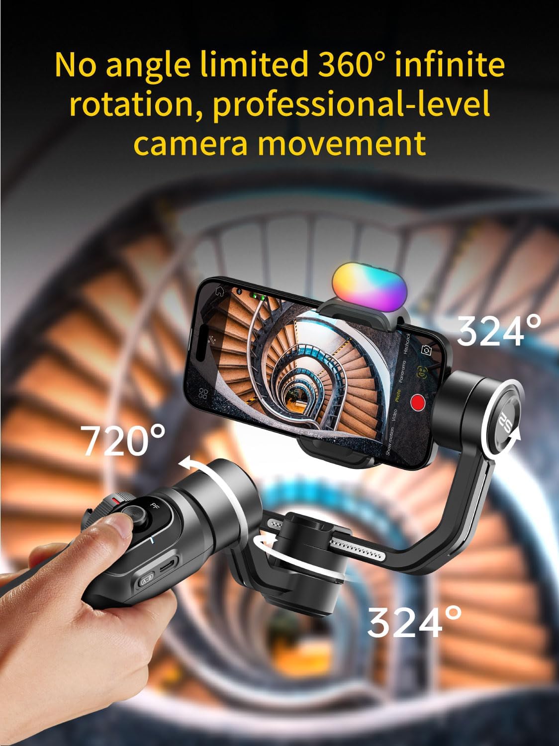 Gimbal Stabilizer for Smartphone, Phone Gimbal w/8" Extension Rod, Profession 3-Axis Stabilizer w/RGB Magnetic Fill Light for Video Recording, Compatible w/iPhone/Andriod-Smart S2 Kit